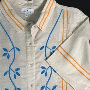 Urban Daizy Womens Linen Blend Embroidered Button Down Shirt Beige Large TS4512T